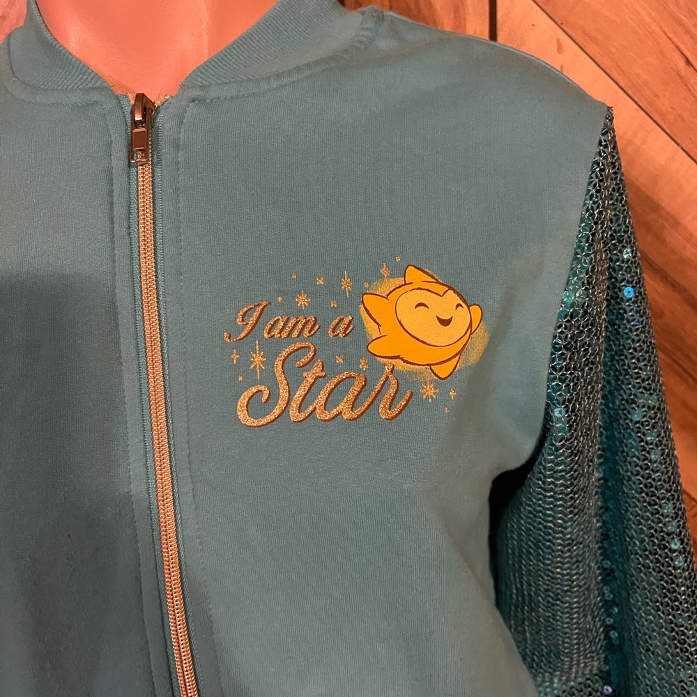 Disney Wish Juniors XL Sequined Sleeve Blue Zipper Jacket - Picture 3 of 8
